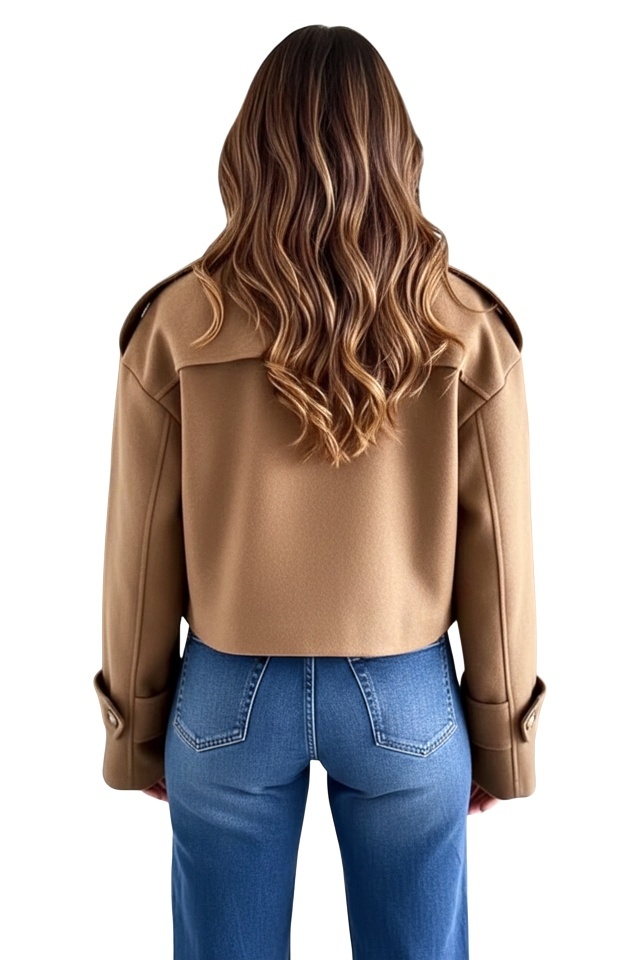 Jacheta eleganta tip fleece Vespera, cu revere si nasturi, Bej, Marime S/M