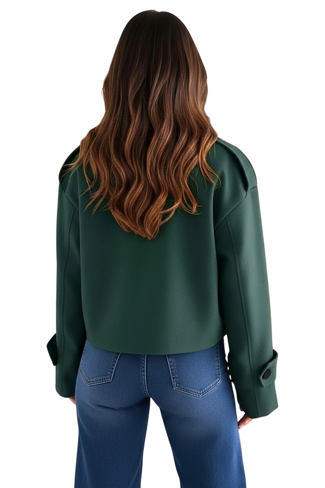 Jacheta eleganta tip fleece Vespera, cu revere si nasturi, Verde, Marime S/M