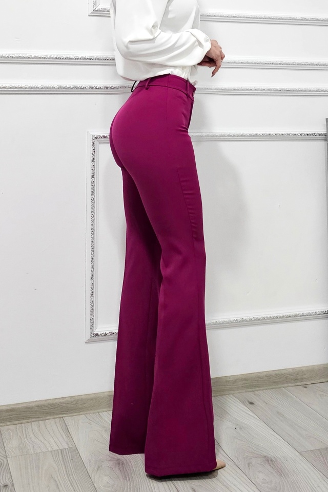 Pantaloni eleganti, Katte, croiala slim evazata si talie inalta, Violet - 3 | YEO