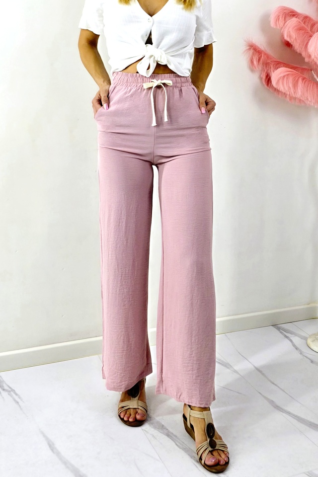 Pantaloni lungi dama, MERON, cu bumbac si banda elastica, Roz - 2 | YEO