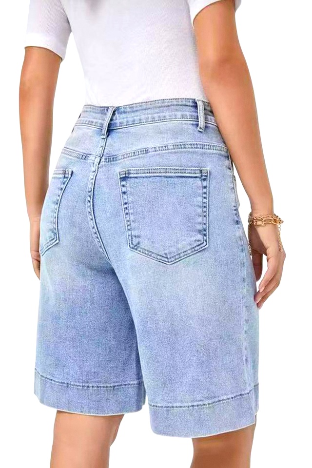 Pantaloni midi de blugi Ankaya, cu tiv supradimensionat, Albastru prespalat - 3 | YEO