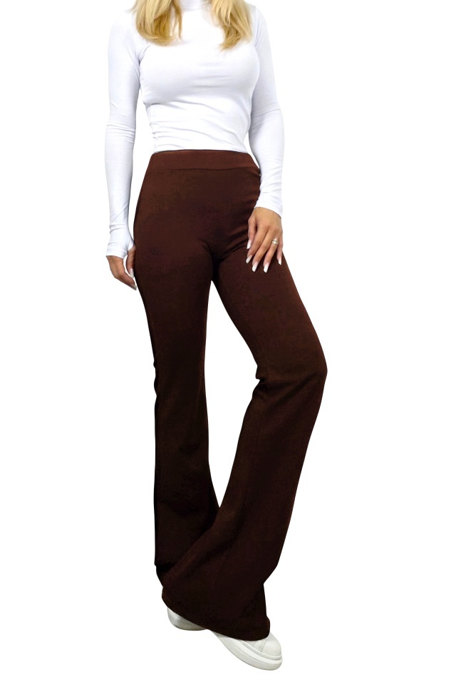 Pantaloni Politeh, evazati, cu talie inalta, Maro, Marime S/M - 3 | YEO
