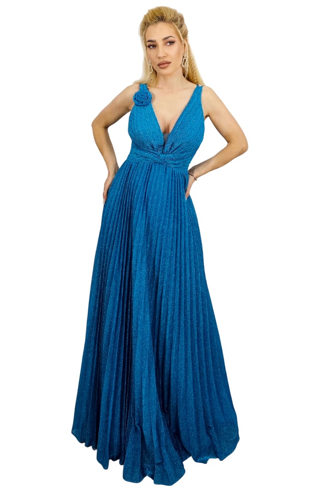 Rochie de ocazie AZARIA, cu pliuri si croiala empire, Albastru
