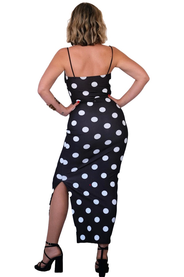 Rochie eleganta SUAVE, imprimeu cu buline si insertii din dantela, Marime S/M