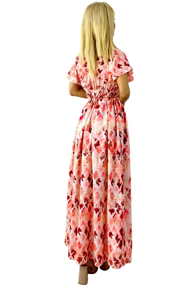Rochie lunga ISHANI, cu aspect matasos si ciucuri decorativi, Corai, Marime S/M/L