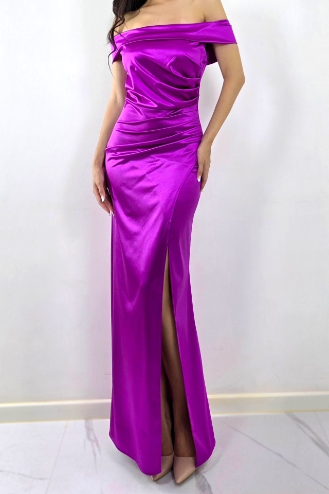 Rochie lunga, petrecuta, de ocazie, DHALIA cu crapatura ampla, MOV, Marime S/M - 2 | YEO