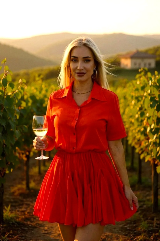 Rochie scurta, de zi, Peony, cu volum si volane, Portocaliu, Marime S/M