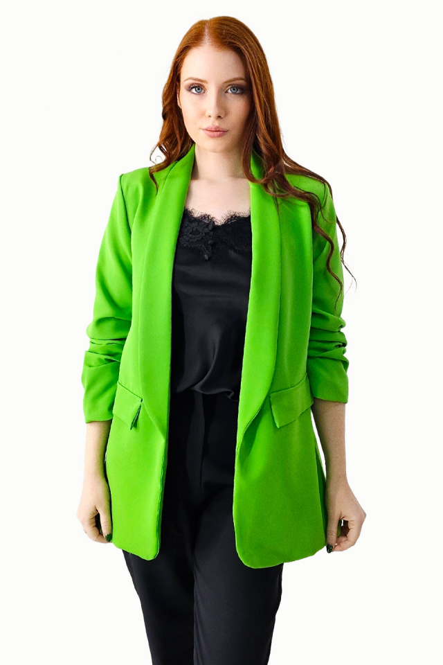 Sacou casual Adnana, fara inchidere, cu buzunare decorative, Verde smarald, Marime S/M