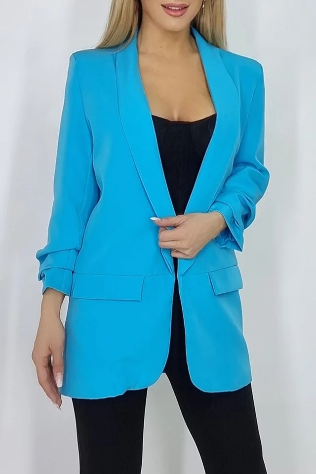 Sacou casual BLUMY, cu lungime medie si clapete, Albastru deschis, Marime XL/2XL - 3 | YEO