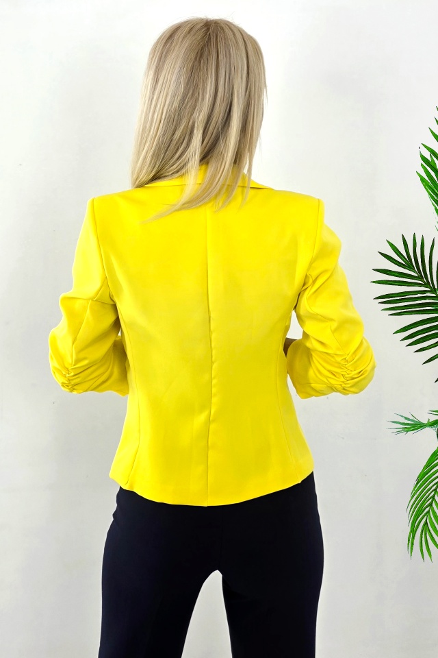 Sacou elegant Gisela, maneca cu fronseu si croi scurt, Galben - 1 | YEO