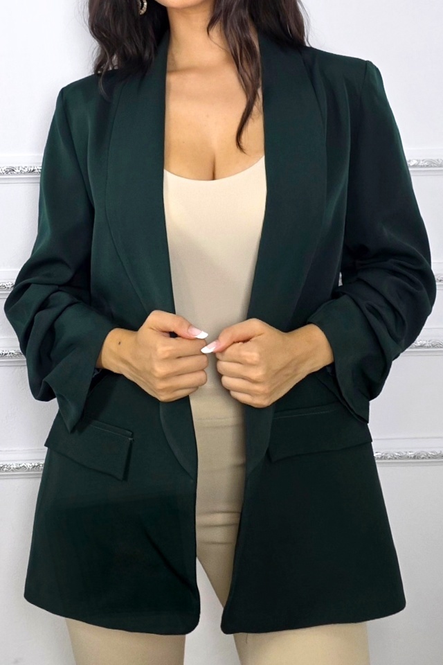 Sacou office Alessia, cu buzunare decorative, Verde inchis, Marime S/M - 2 | YEO