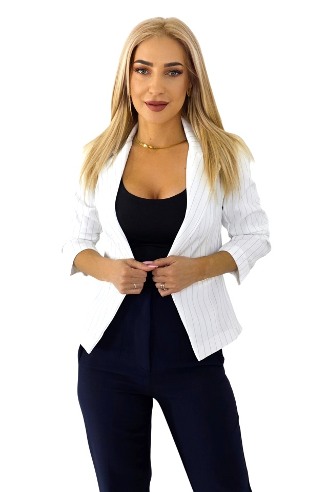 Sacou scurt office KaLyon, cu buzunare decorative, ALB - 4 | YEO