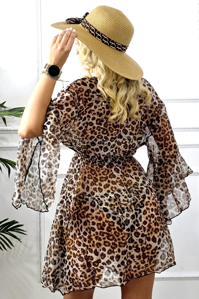 Set de plaja trei piese SYLVIA, cardigan si costum de baie cu push up, Animal print - 1 | YEO