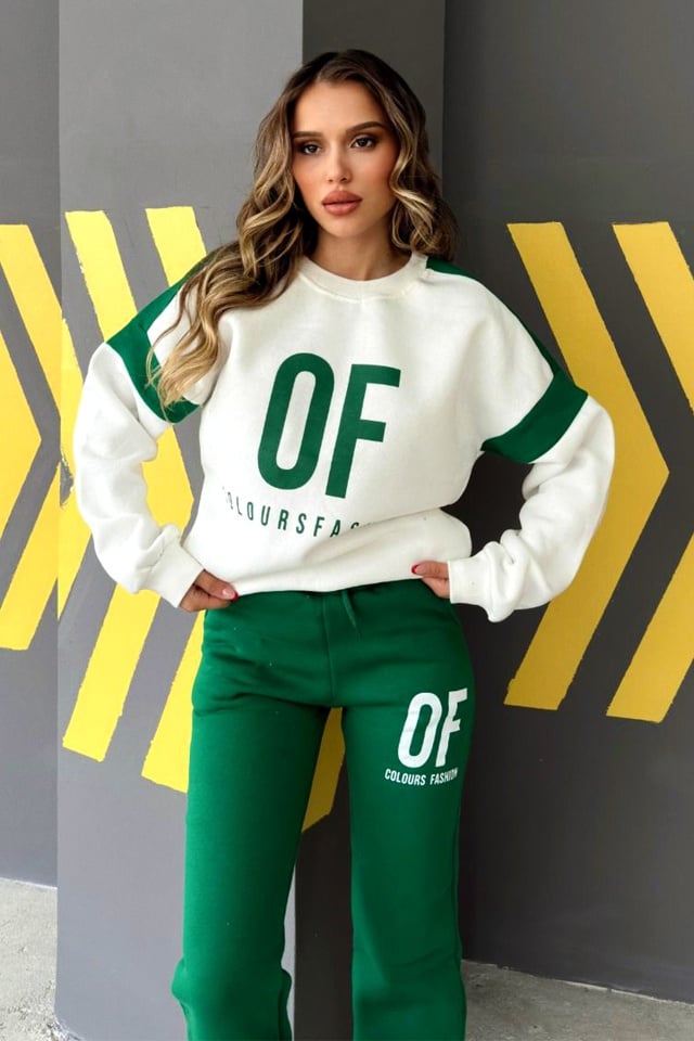 Trening vatuit Playful OF sport, cu hanorac oversize si pantaloni lejeri, Verde - 1 | YEO