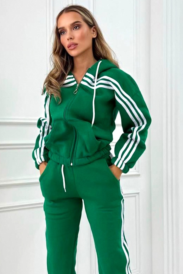 Trening vatuit VELORA, hanorac cu fermoar si pantaloni cu banda elastica, Verde - 2 | YEO