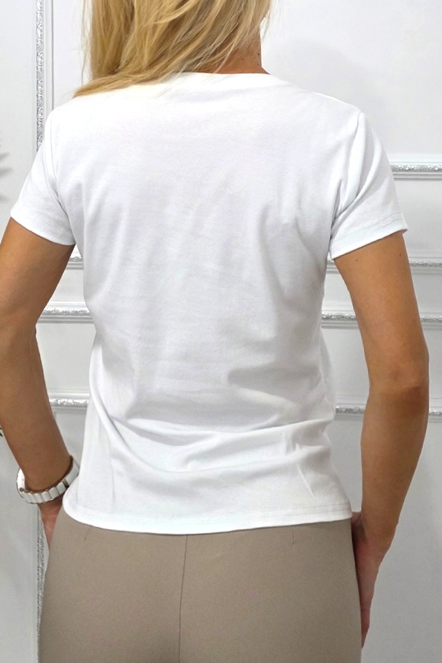 Tricou bumbac NOREA, cu paiete, MIRACLE Alb - 3 | YEO