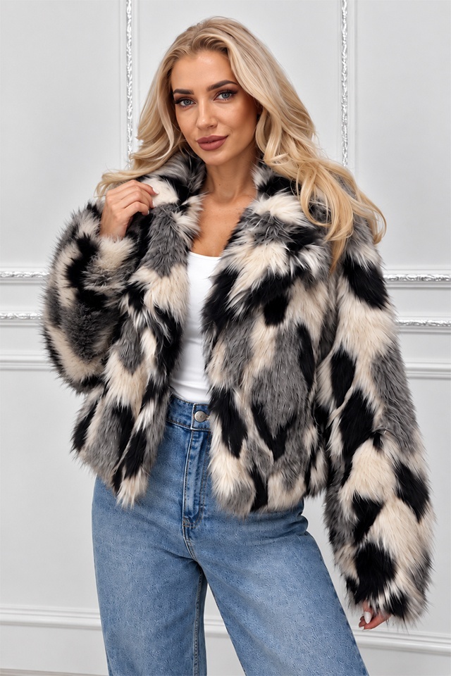 Blana animal print Ysolde din blana ecologica, cu interior satinat, Crem, Marime S/M
