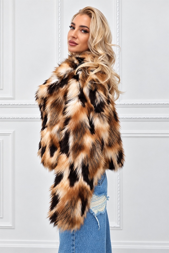 Blana animal print Ysolde din blana ecologica, cu interior satinat, ARAMIU, Marime S/M — imaginea 5