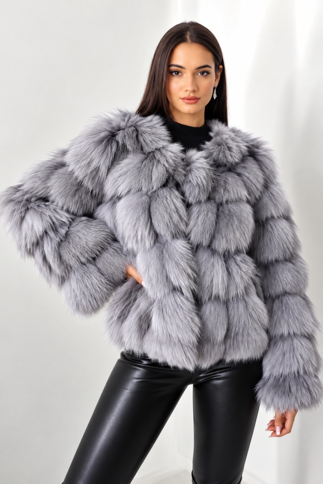 Blana naturala de vulpe Sidonia, cu prindere pe interior, Gri, Marime S/M/L — imaginea 4