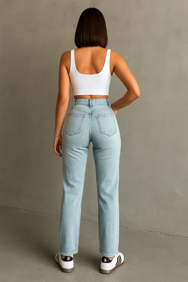 Blugi de femei wide leg Tripoli, cu super elastan, Albastru zapada