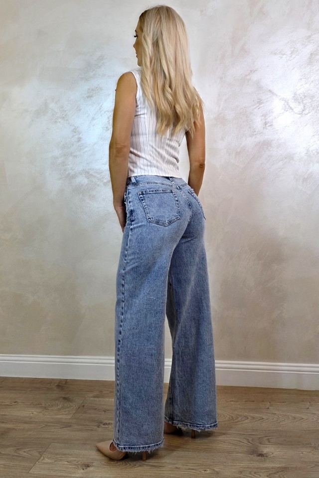 Blugi loose fit Aspen, cu textura elastica, Albastru deschis