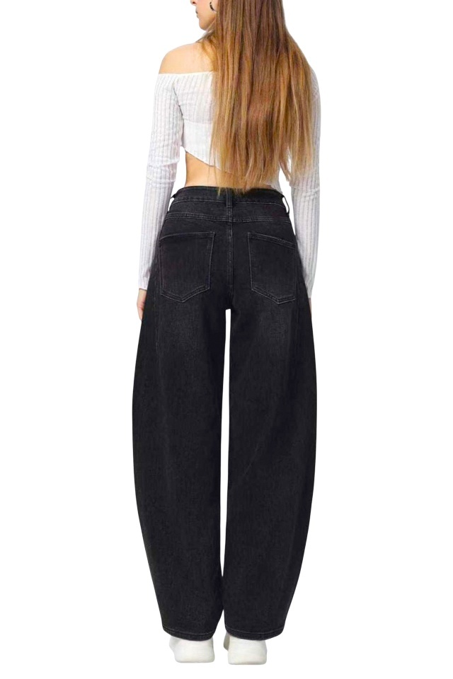 Blugi loose fit BARREL si cusaturi evidentiate, NEGRU