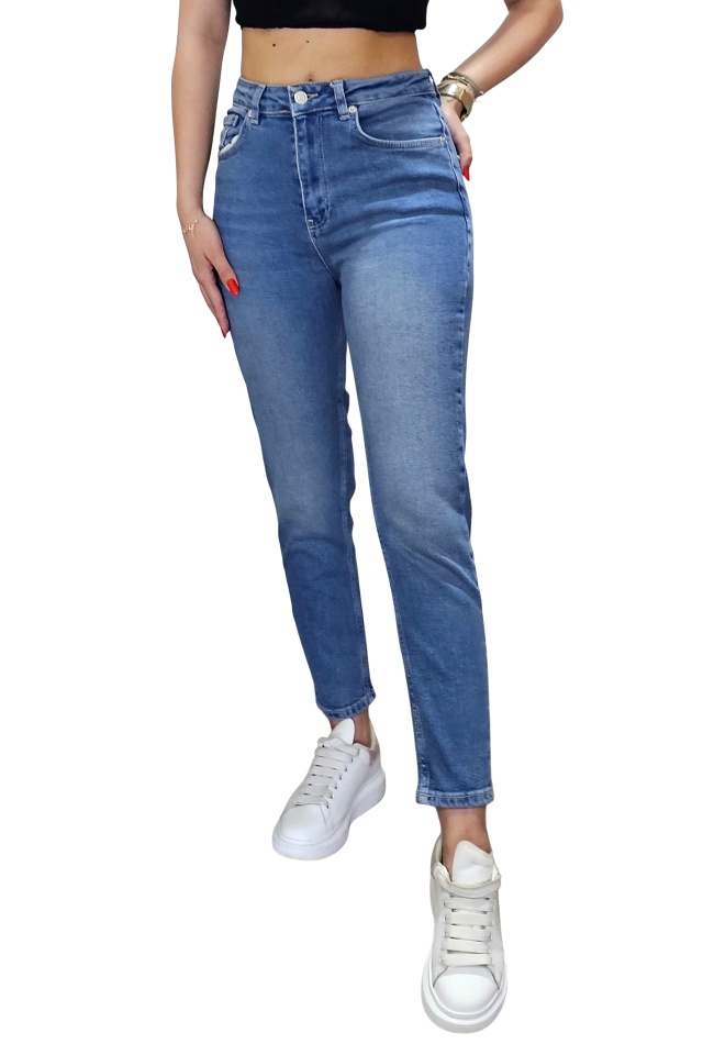 Blugi slimfit PACIFYC, cu textura usor elastica si talie inalta, Albastru deschis