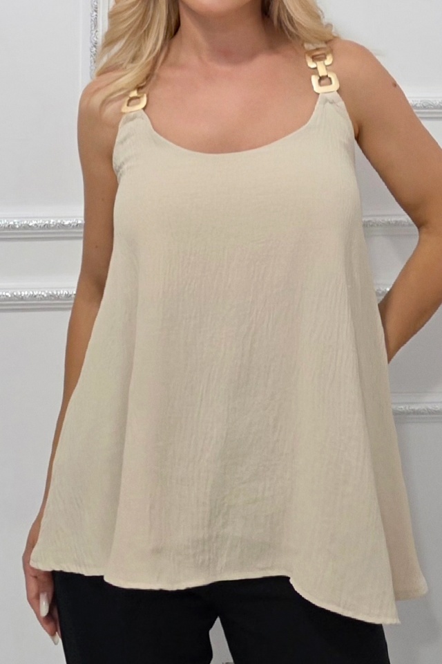 Bluza creponata AiRA, detalii metalice si croi asimetric, Bej, Marime S/M - 2 | YEO