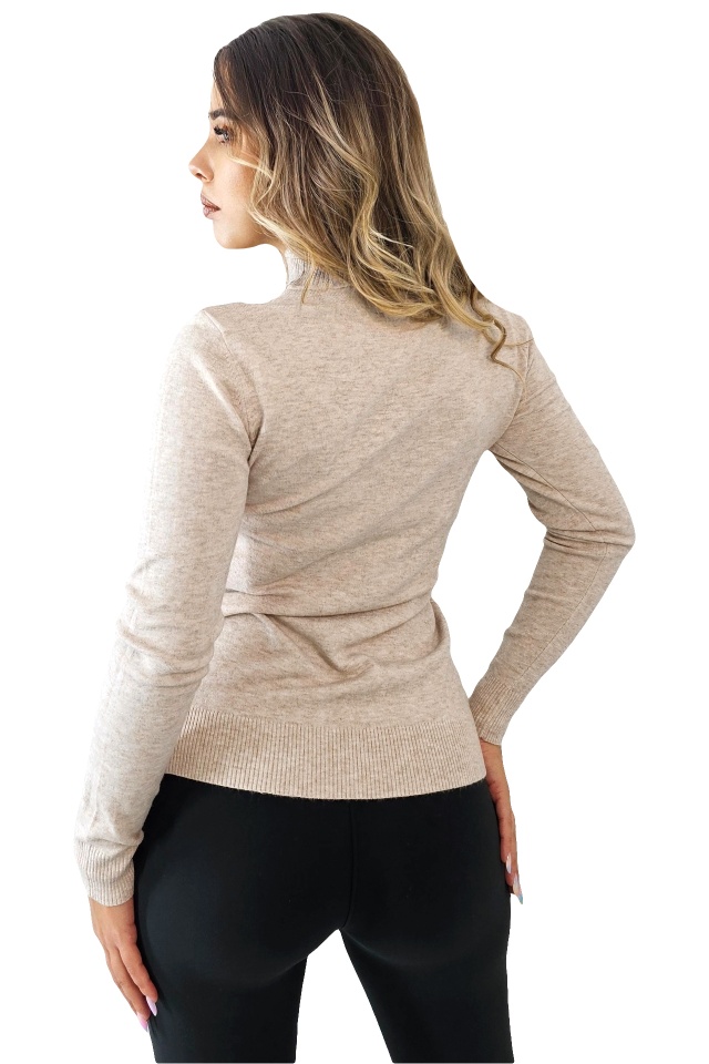 Bluza dama Rona, cu guler inalt si maneca lunga, Latte, Marime S/M