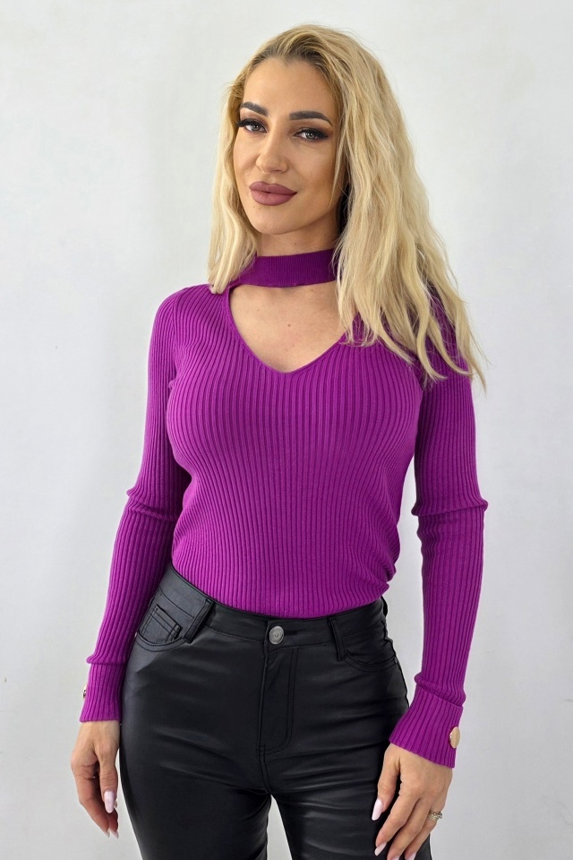 Bluza decupata Heart NOLA, cu butoni aurii, Mov