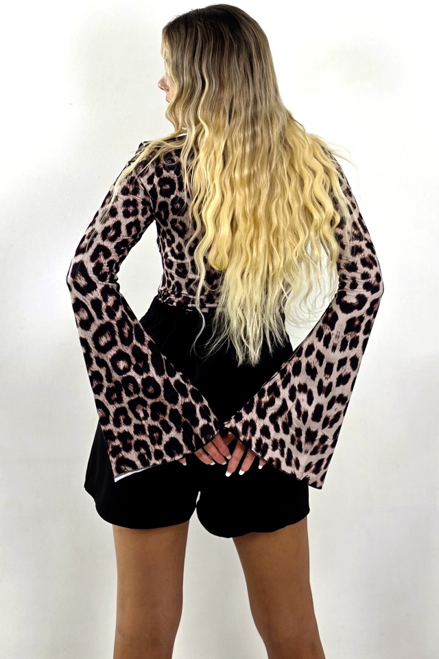 Body elegant animal print leopard, Fiorella, cu maneca evazata, BEJ - 2 | YEO