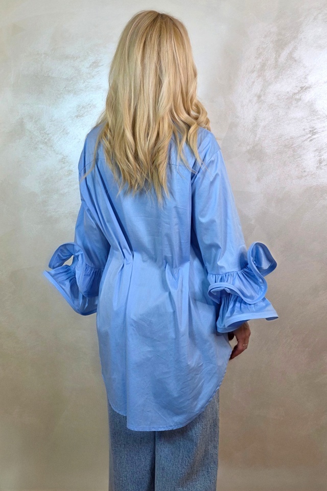 Camasa cu volane Sugar LoLLy si lungime asimetrica, Baby Blue, Marime S/M/L