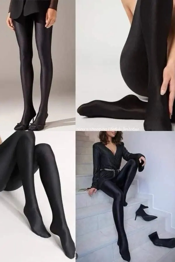Colanti tip dresuri, Turica, cu aspect lucios, Negru