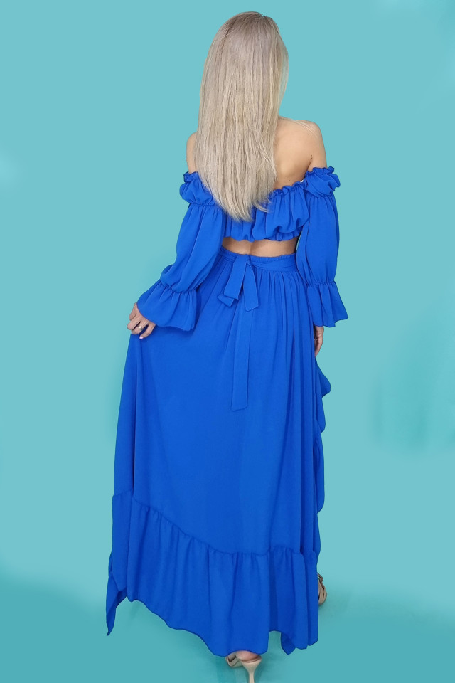 Compleu Edith, fusta si top scurt, Albastru indigo, Marime universala S/M - 1 | YEO