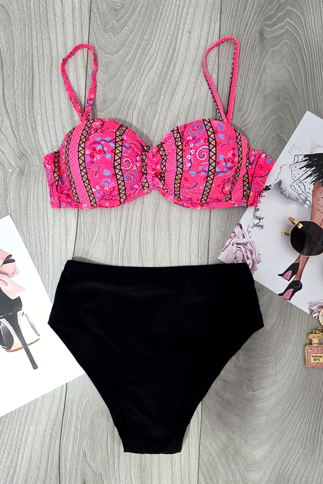Costum de baie doua piese IVORA, slip cu talie inalta si sutien cu push up, Roz - 2 | YEO