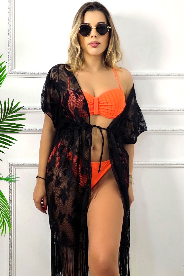 Costum de baie doua piese TERREY, slip reglabil si sutien cu paiete, Orange - 2 | YEO