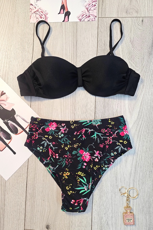 Costum de baie doua piese VELYN, slip talie inalta si sutien cu push up, Negru - 3 | YEO