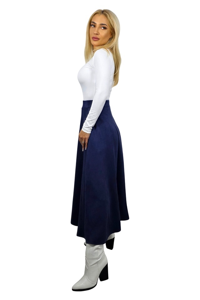 Fusta lunga, clos din catifea, Tiziana si croi elegant, Bleumarin