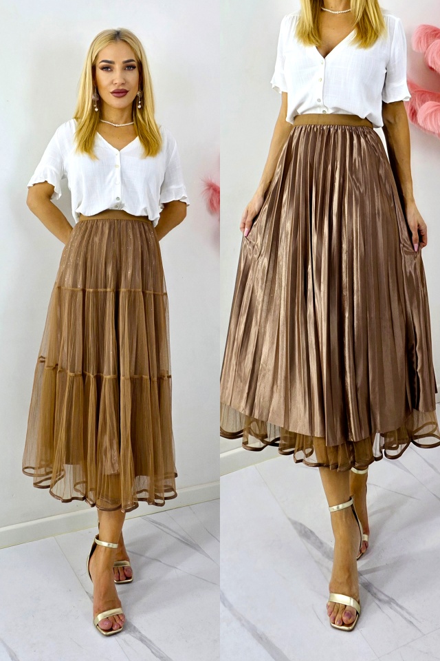 Fusta lunga cu doua fețe, LUNA, aspect plisat si tull, MARO, Marime S/M/L - 1 | YEO