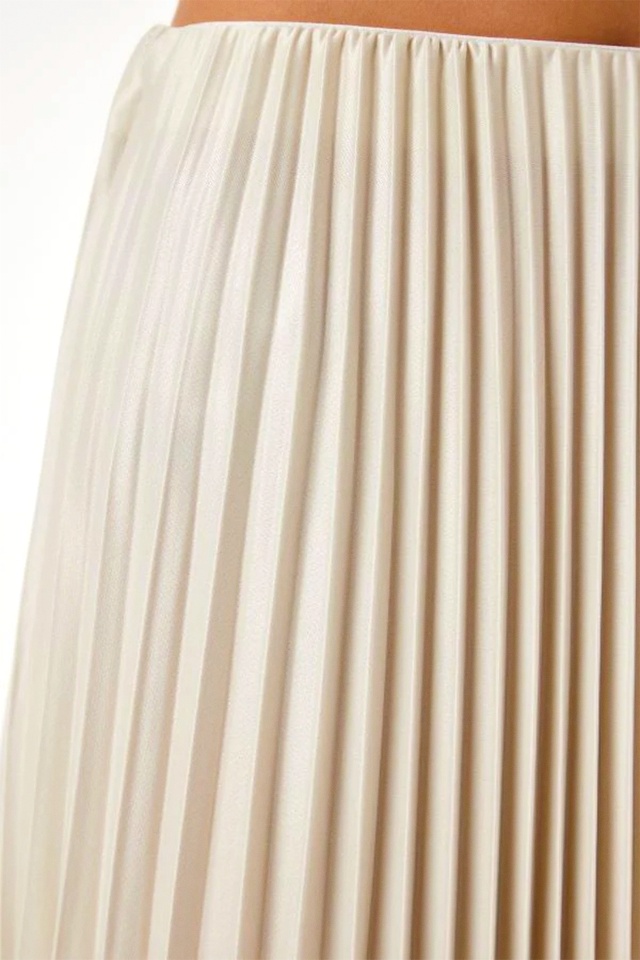Fusta lunga plisata BRISEL, cu textura satinata, CREM - 1 | YEO