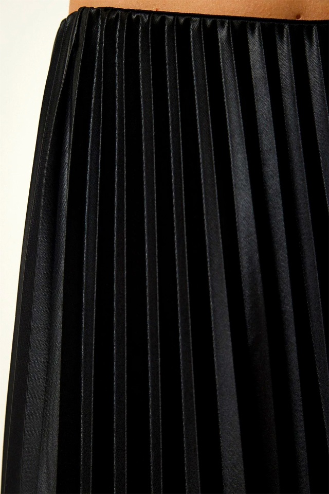 Fusta lunga plisata BRISEL, cu textura satinata, Negru - 1 | YEO