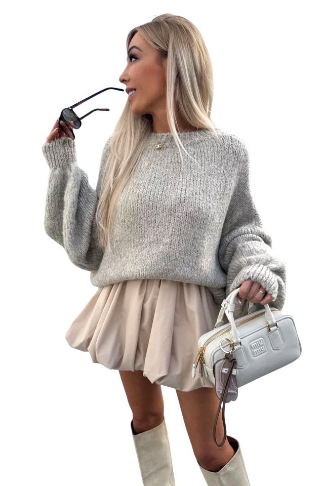 Fusta mini pantalon, BUBBLE, cu volum si pliuri, Crem, Marime S/M