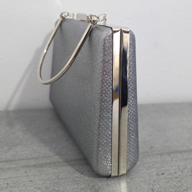 Geanta de ocazie, SYLVI, tip clutch, cu lant detasabil argintiu si piele ecologica, GRI - 2 | YEO