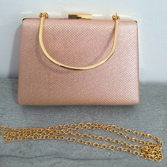 Geanta de ocazie, SYLVI, tip clutch, cu lant detasabil auriu si piele ecologica, ROZE - 2 | YEO