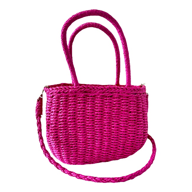 Geanta de plaja RATTAN, cu husa si lant detasabil, Fucsia - 2 | YEO