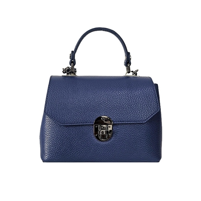 Geanta eleganta, GlamourGrip, din piele naturala, business si curea detasabila, Albastru Royal