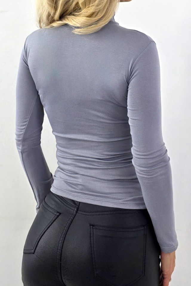 Helanca subtire de dama Lady Liza, cu guler inalt, Gri