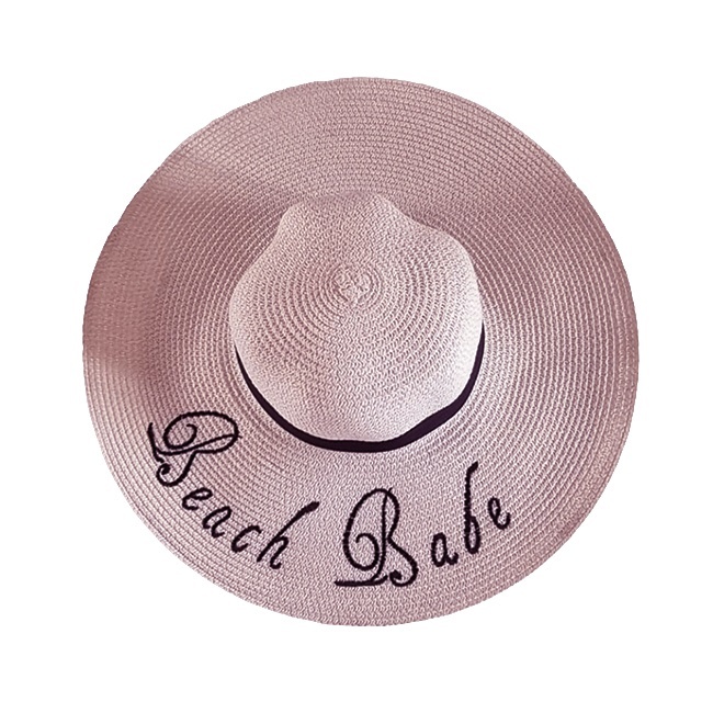 Palarie de plaja, pentru femei, imprimata Beach Babe, cu boruri mari, ROZE - 3 | YEO