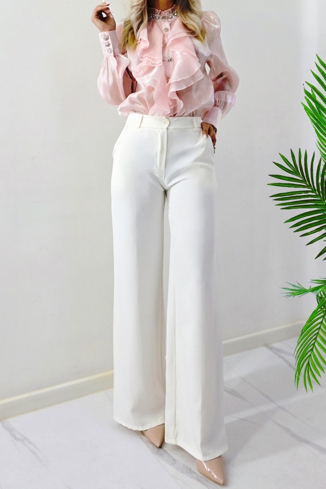 Pantaloni eleganti de dama AVIA, croi larg cu buzunare, ALB - 3 | YEO