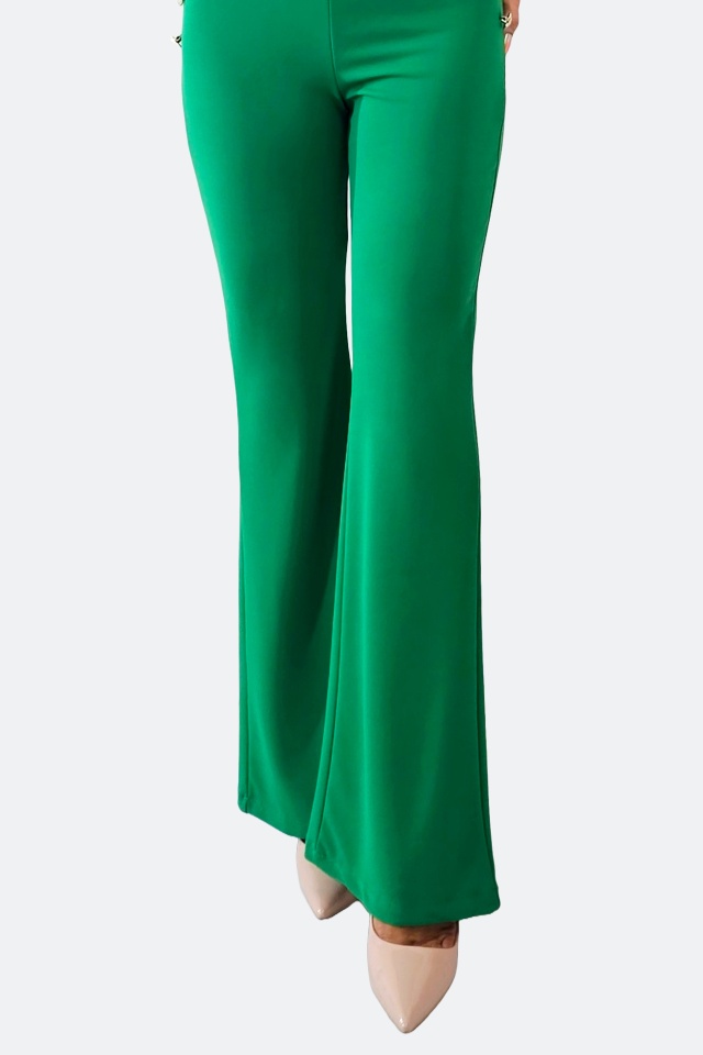 Pantaloni eleganti evazati OTIS, cu butoni decorativi, Verde - 3 | YEO